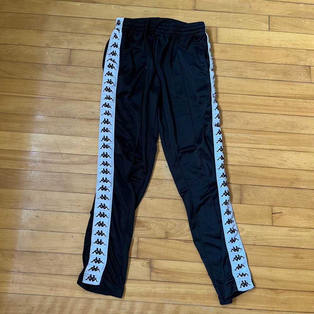 Kappa 222 Banda Astoria Slim Track Pants Black White Omini Logo Tape Large